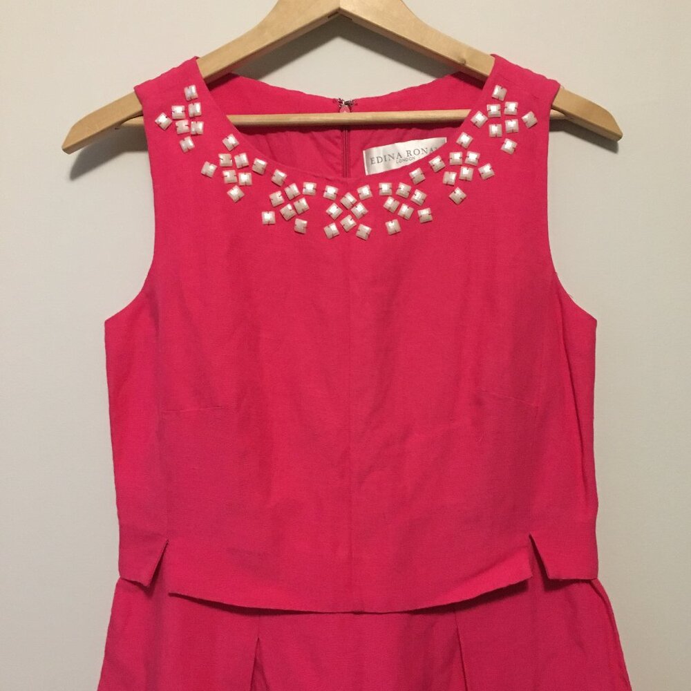 Edina Ronay Miami Pink Linen Blend Seashell A-Line Dress S - Picture 3 of 16